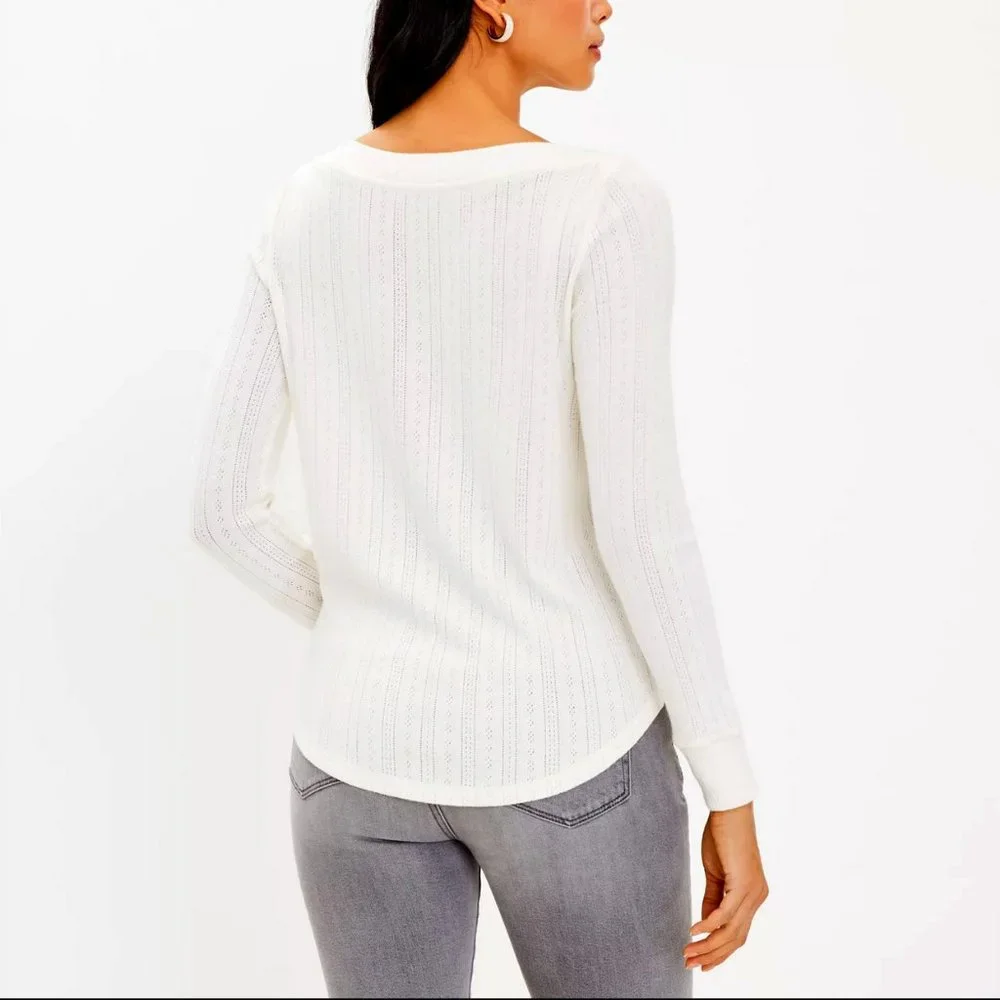 LOFT IVORY POINTELLE BOATNECK TEE - Picture 3 of 4